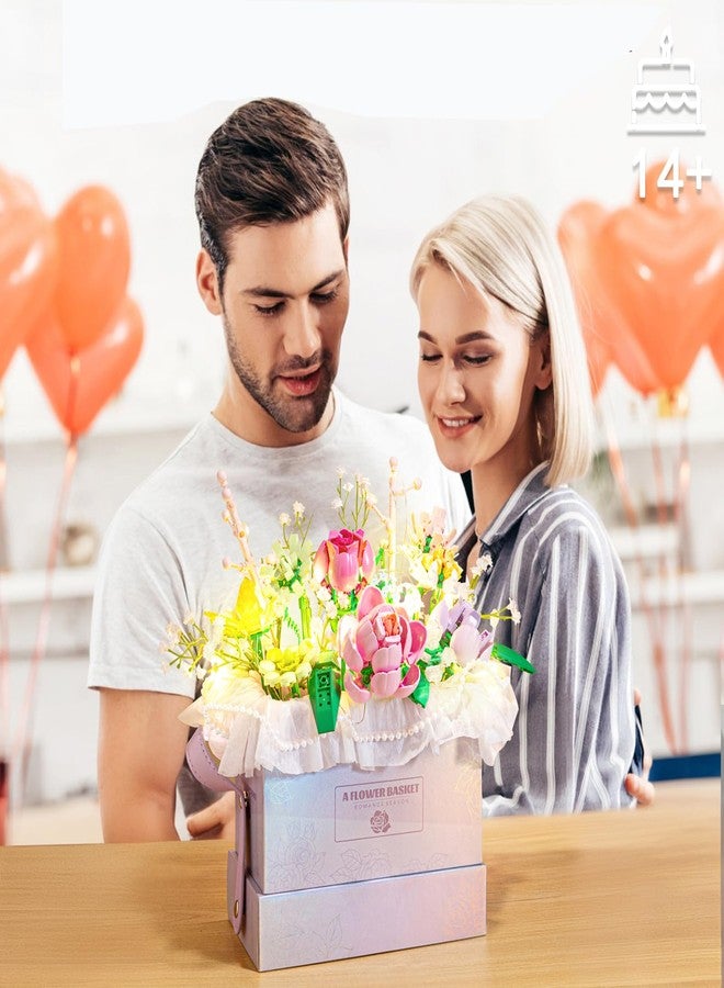 HIGH GODO مجموعة بناء باقة زهور من هاي غودو، مكعبات بناء سلة زهور بإضاءة، مجموعة بناء نباتية مكونة من 706 قطعة، هدية مثالية لأعياد الميلاد والذكرى السنوية للنساء والصديقات من عمر 14 عامًا فما فوق - Image 4